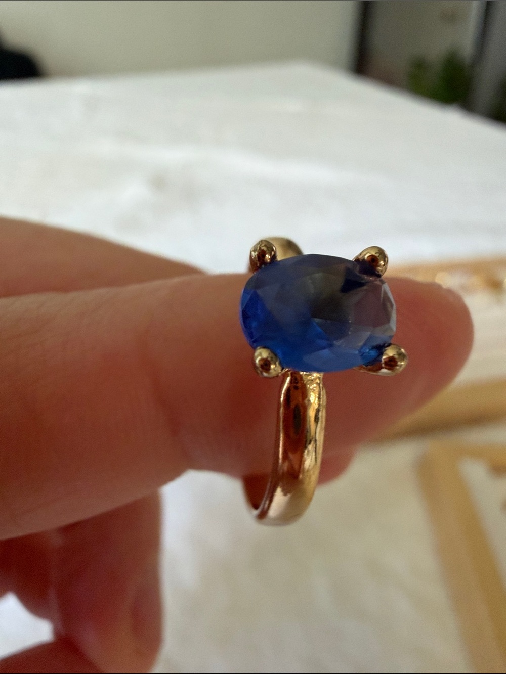 Gold Filled Ring with Blue Oval Gemstone
